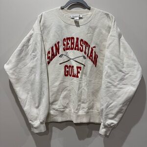 Firstport Size Medium San Sebastián Golf Crewneck Sweatshirt Cream Preppy